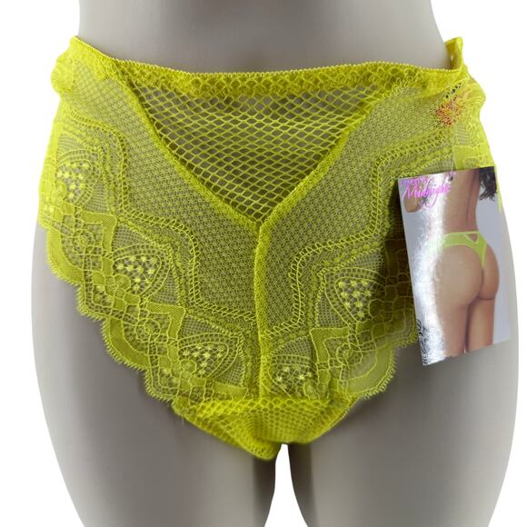 Seven Til Midnight Lace and Net High Waisted Thong Chartreuse Womens Small - Picture 1 of 6